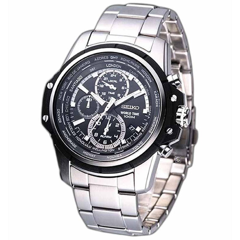 Seiko SPL039P1 Chronograph World Time Silver Black