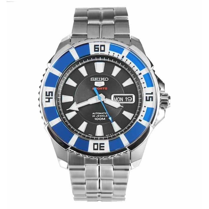 Seiko 5 Sports SRP203K1 Silver Black Blue Men's Watch