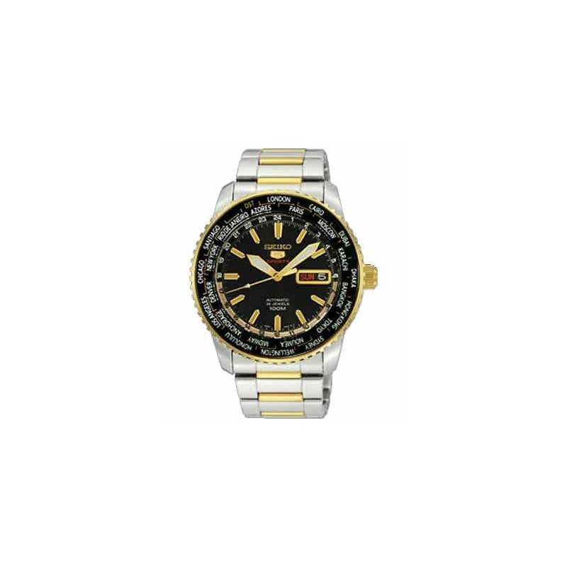 Seiko 5 SRP130K1 Sport World Time Silver Black Gold