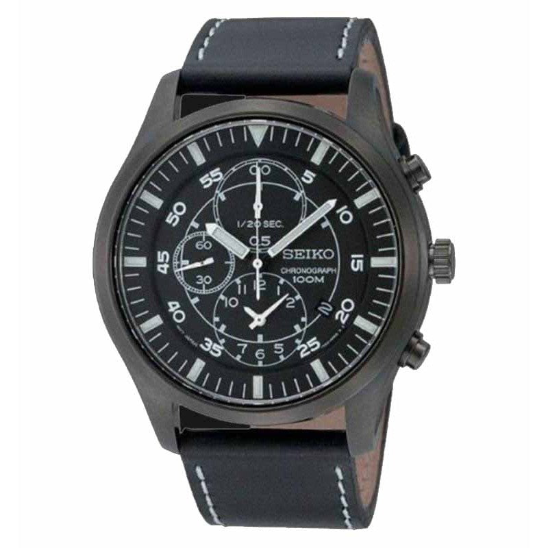 Seiko SNDA21P1 Chronograph Full Black Leather Strap