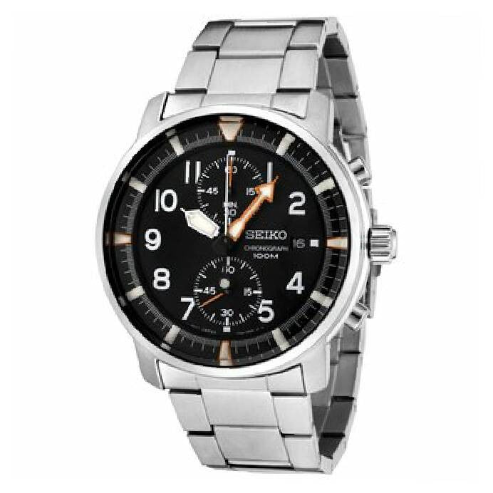 Jam Tangan Seiko SNN225P1 Chronograph Silver Black Orange