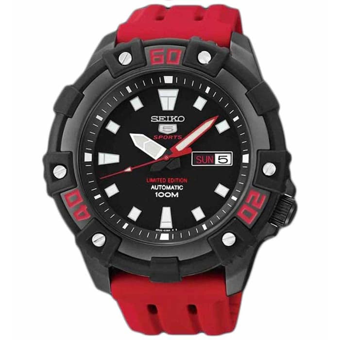 Seiko 5 Sports SRP507K1 Black Red Rubber Limited Edition Men's Watch