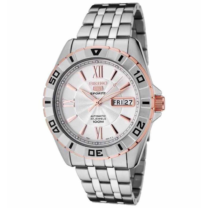 Seiko 5 Sports SNZH84 Full Silver Rose Gold Men's Watch