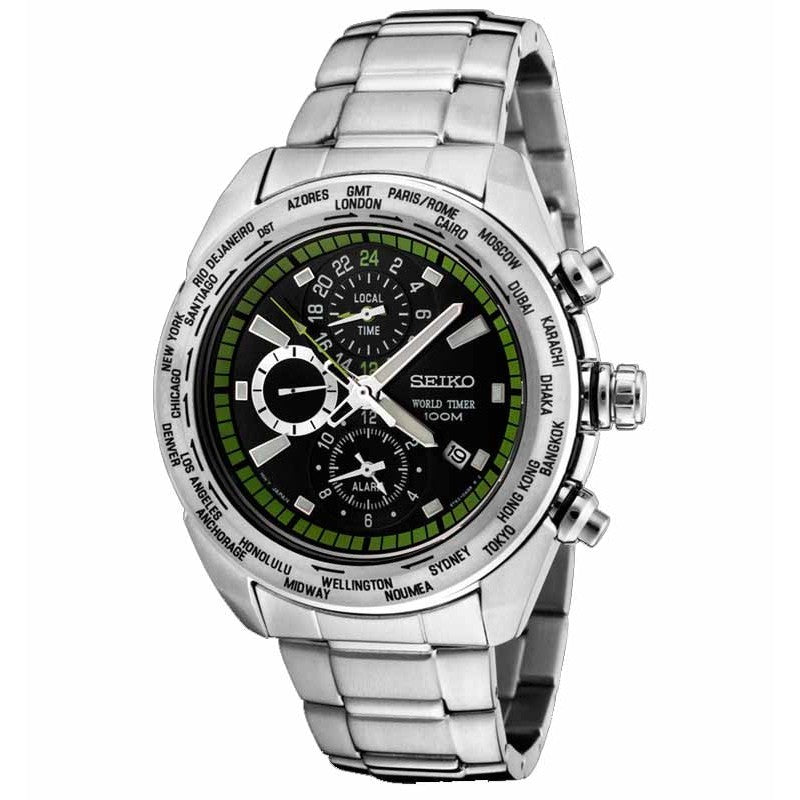 Seiko SPL033P1 Chronograph World Time Silver Green