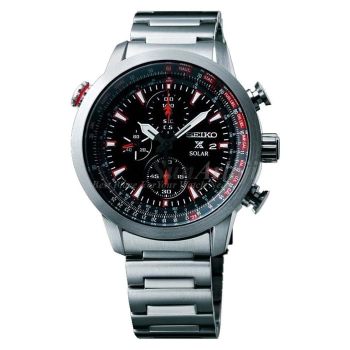 Seiko Prospex Sky Solar SSC349P1 Silver Black Red Men's Watch