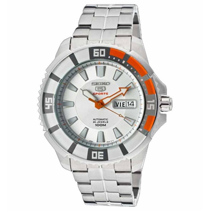 Seiko 5 Sports SRP201K1 Full Silver Orange Men's Watch