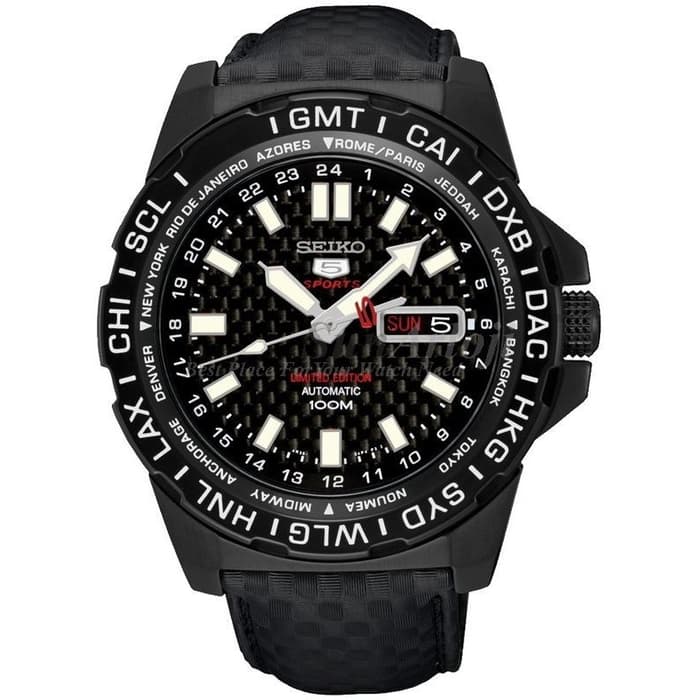 Seiko 5 Sports SRP723K1 Black Carbon Fiber Men's Watch Limited Edition