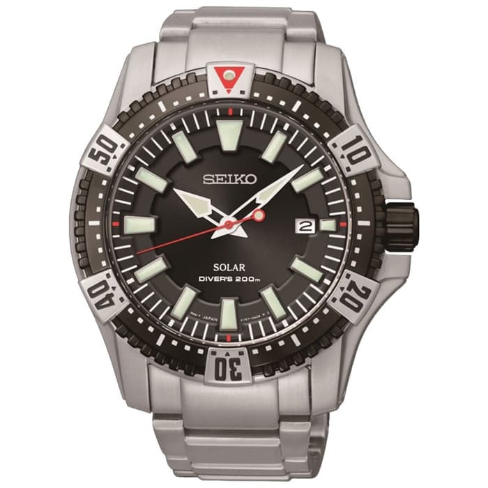 Seiko Diver's SNE295P1 Divers Solar Silver Black Men's Watch