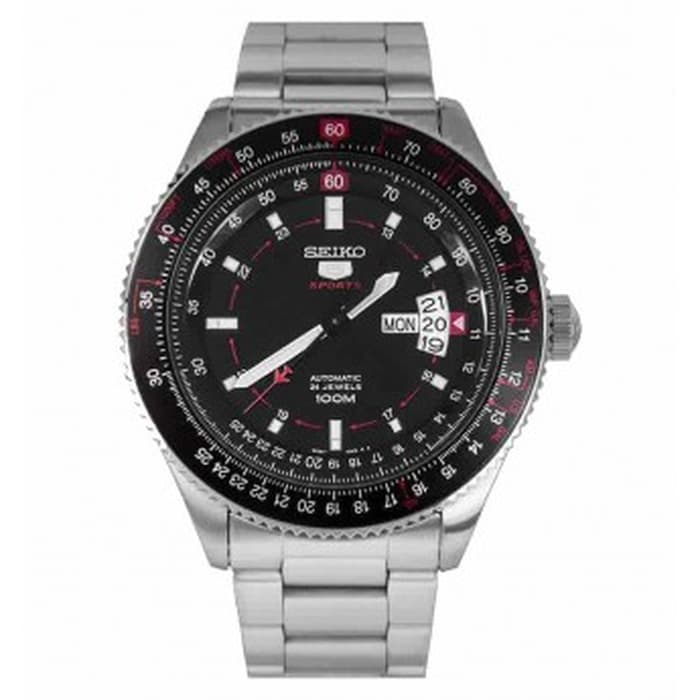 Seiko 5 Sports SRP613K1 Automatic Pilot Silver Black Red Men's Watch