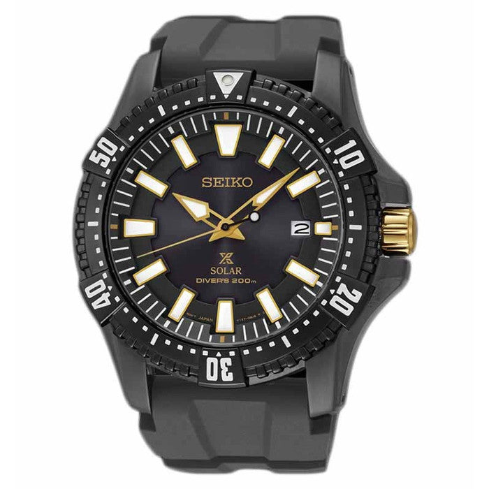 Seiko Prospex SNE373P1 Solar Diver's 200 Black Gold Men's Watch