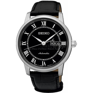Seiko Presage SRP765J2 Automatic Day and Date Black Dial Black Leather Strap Men's Watch