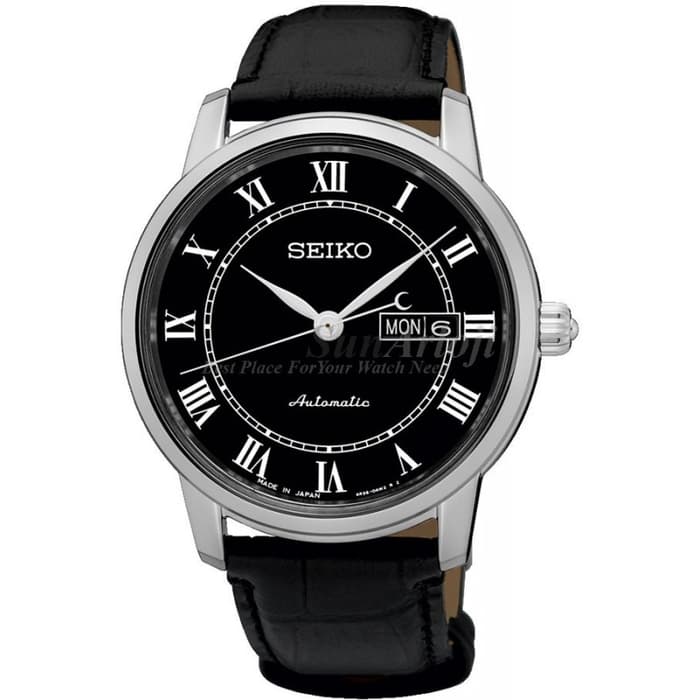 Seiko Presage SRP765J2 Automatic Day and Date Black Dial Black Leather Strap Men's Watch