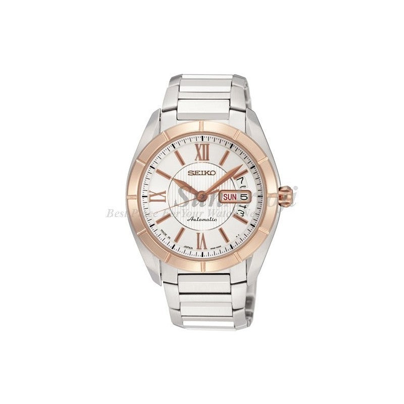 Seiko SRP178J Automatic Day and Date Silver Dial Rose Gold Bezel Stain