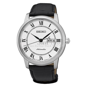 Seiko Presage SRP761J2 Automatic Day and Date White Dial Black Leather Strap Men's Watch