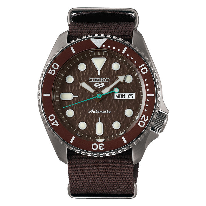 SEIKO 5 SRPD85K1 AUTOMATIC BROWN DIAL BROWN NYLON STRAP SRPD85