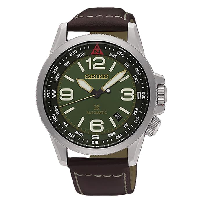 Seiko Prospex SRPA77K1 Automatic Green Dial Black Leather Strap Men's Watch