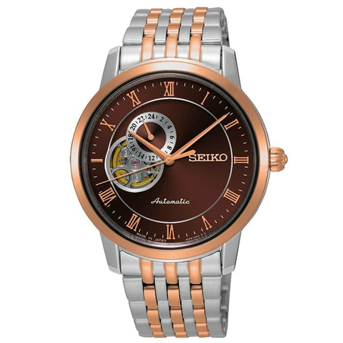 Jam Tangan Seiko SSA274J1 Presage Automatic Silver Rose Gold Brown