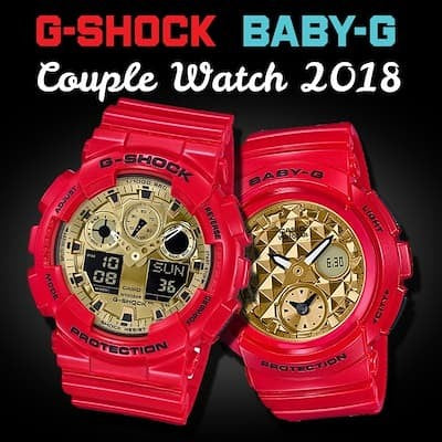 G-Shock GA-100VLA-4A & Baby-G BGA-195VLA-4A Red-Gold Couple