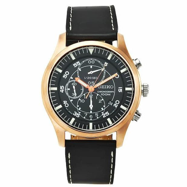 Seiko SNDA20P1 Chronograph Black Rose Gold Leather Strap
