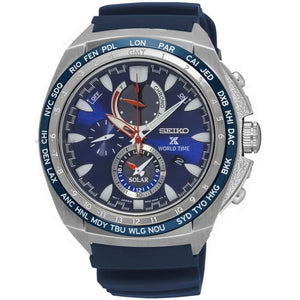 Seiko Prospex SSC489P1 Solar World Time Blue Dial Blue Rubber Men's Watch