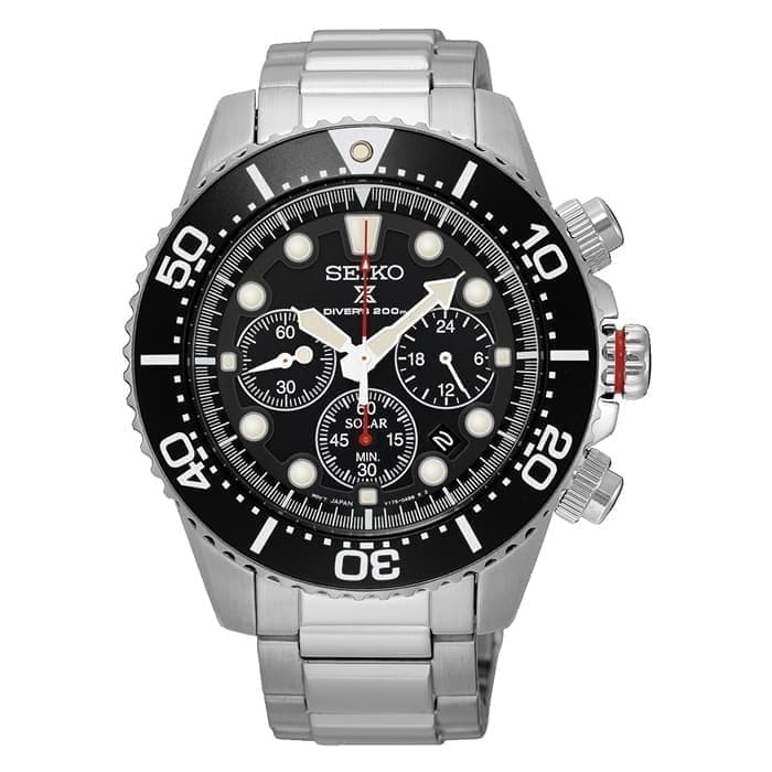 Seiko Prospex Solar Diver's SSC015P1 Chronograph Silver Black Men's Watch