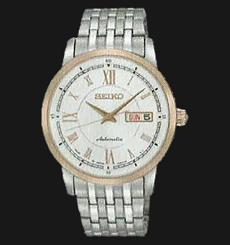 Seiko SRP260J Automatic Day and Date Silver Dial Gold Bezel Stainless