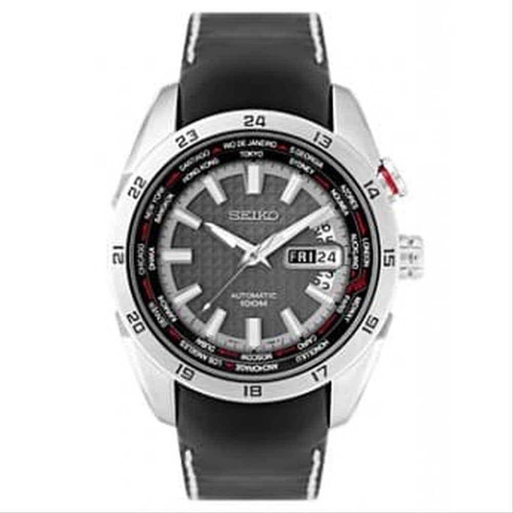Seiko Superior SRP035K Automatic Day and Date Black Dial Black Leather Strap Men's Watch