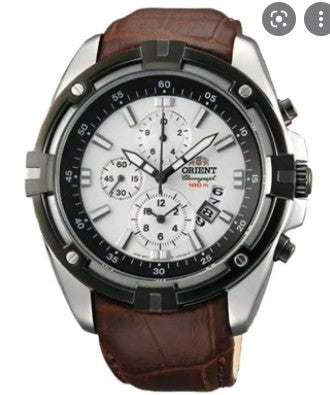 Orient Endeavor FTT0Y007W Chronograph Men Silver Dial Brown Leather